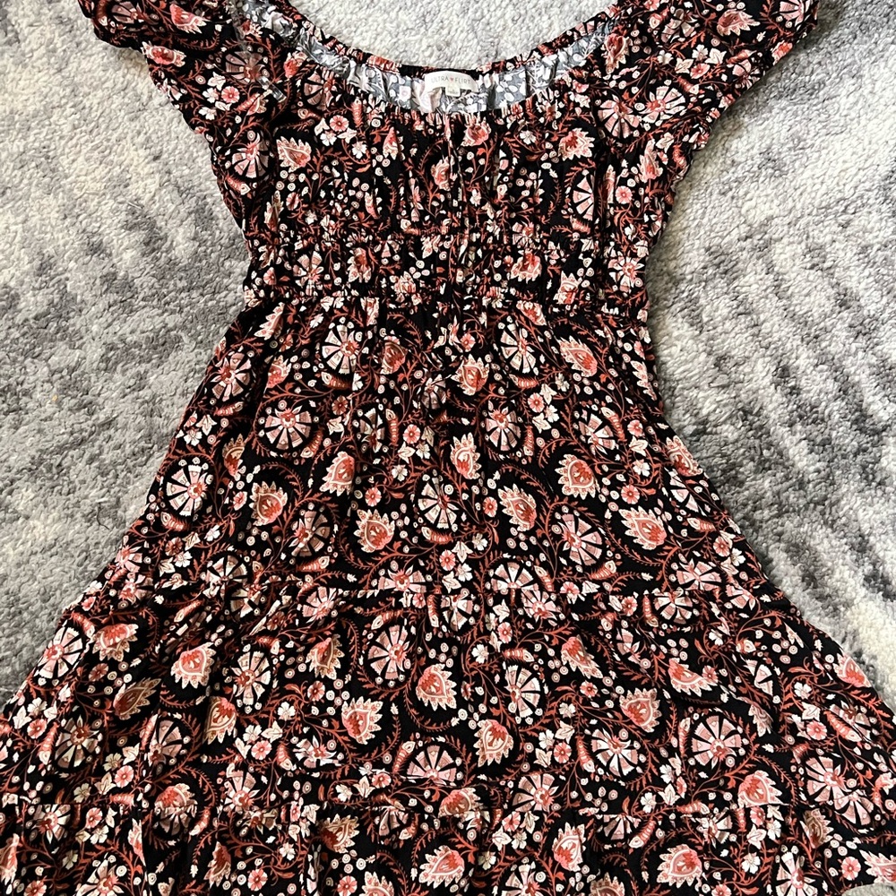 Black and Coral Floral Dress